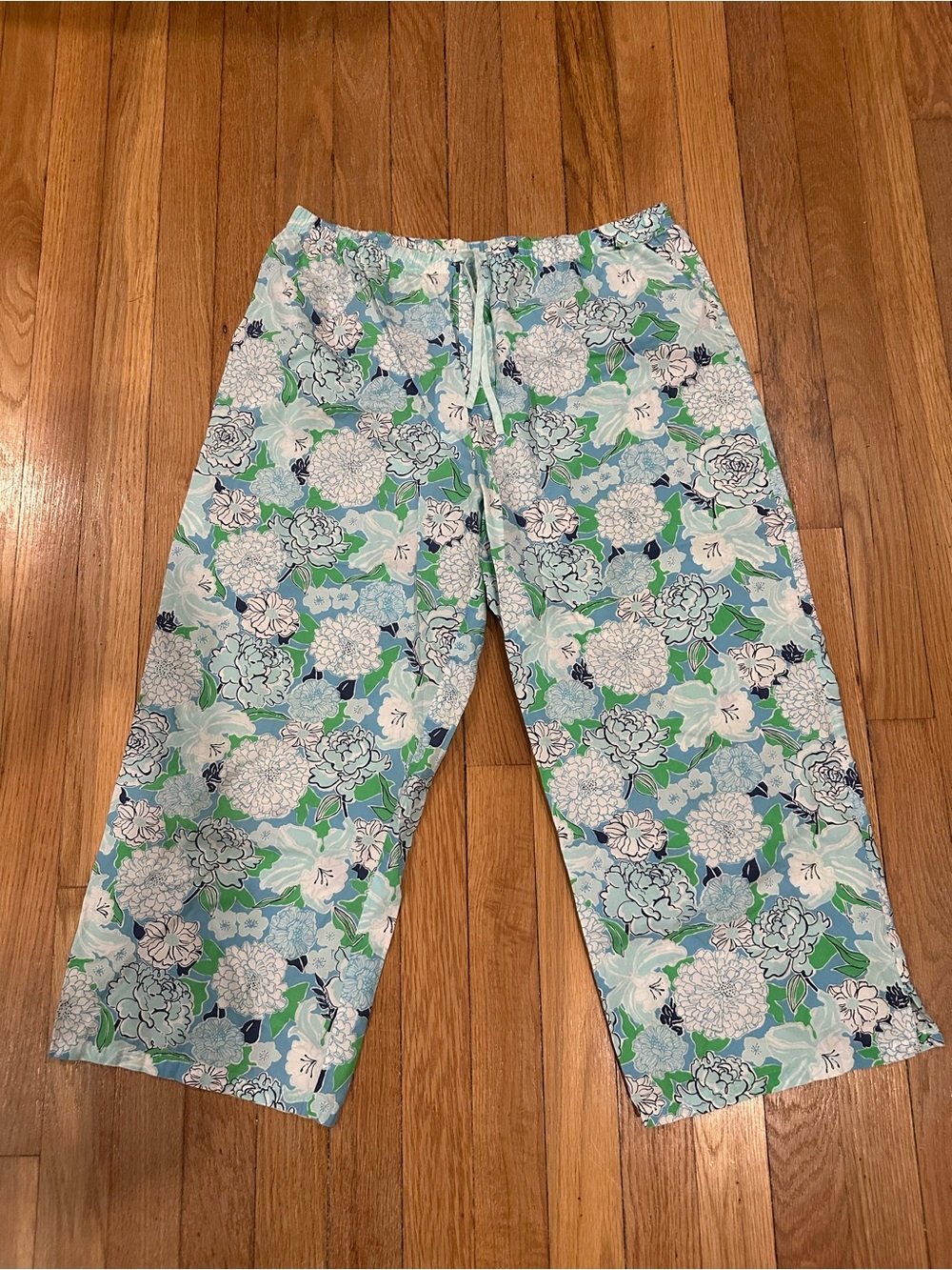 Lilly Pulitzer Blue Floral Sz Medium Pajama Pants 100% Cotton
